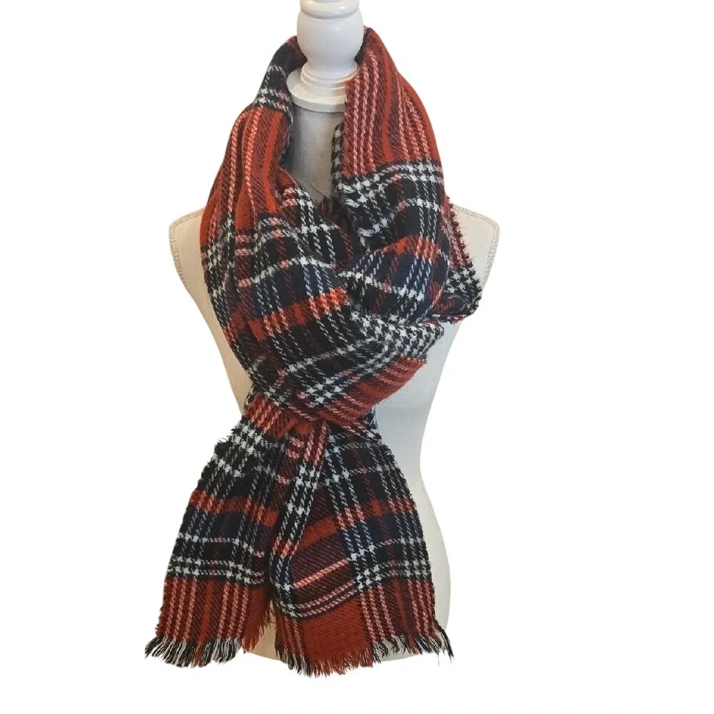 Tartan Houndstooth Plaid Red Black Reversible Blanket‎ Scarf Shawl Cozy Academia